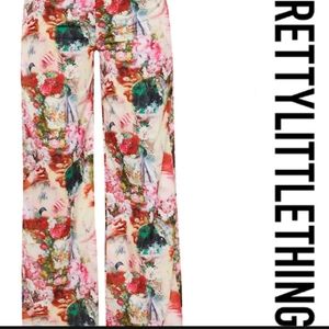 Rose Femme Renaissance Print Wide Leg Pants
